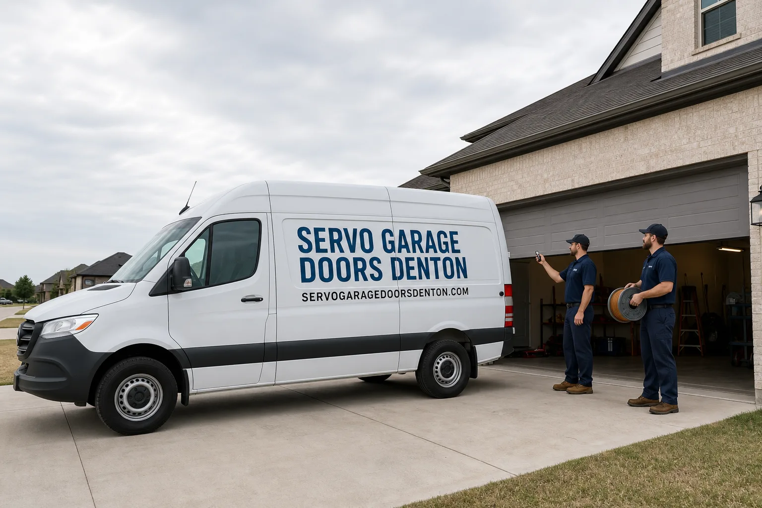 Servo Garage Doors Denton garage door service vehicle and crew in Denton, TX